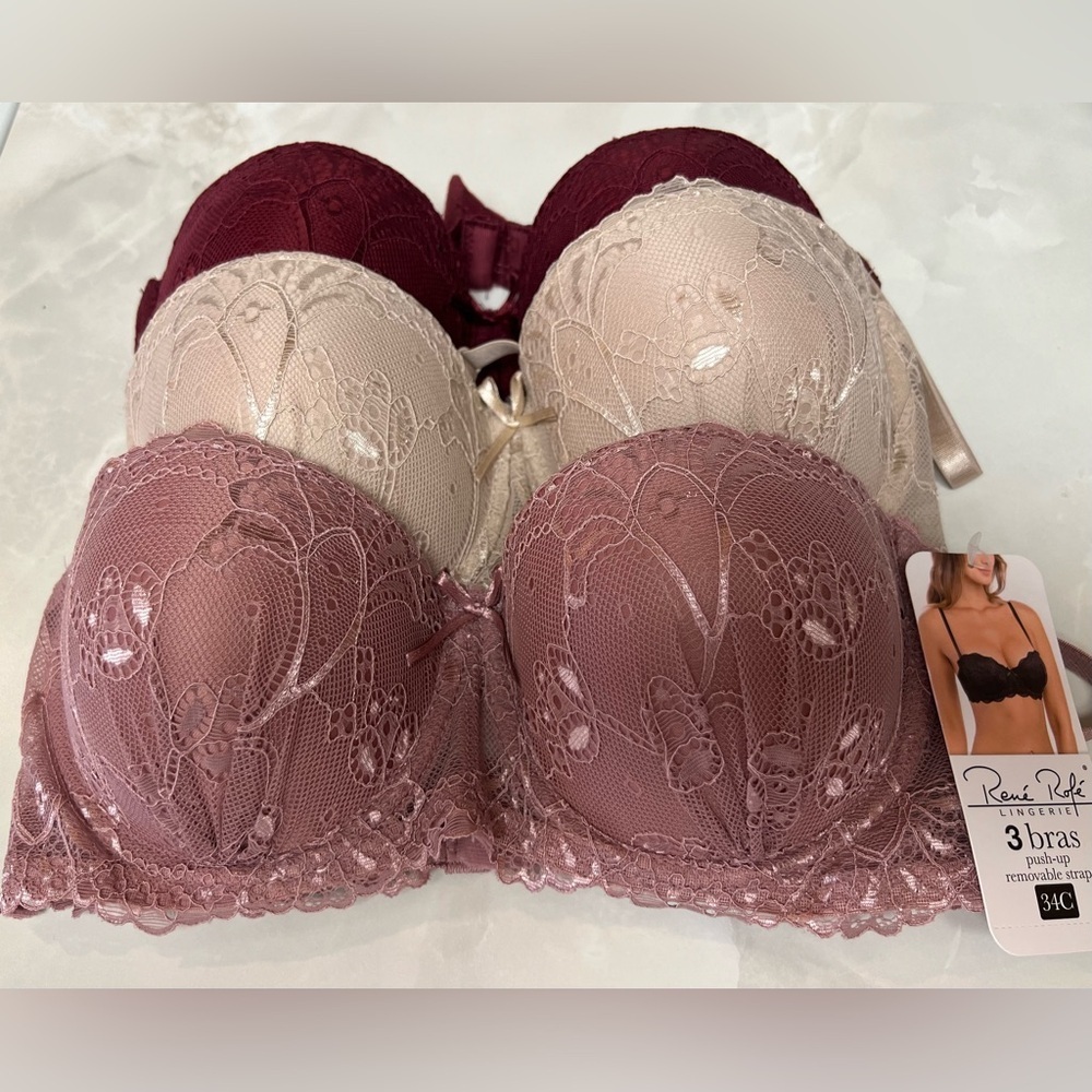 Rene  Rofe Lace Underwire Bra Set - Burgundy, Cream, Mauve